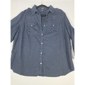 Chaps Linen Top Roll Tab Sleeve‎ Epaulettes 1X